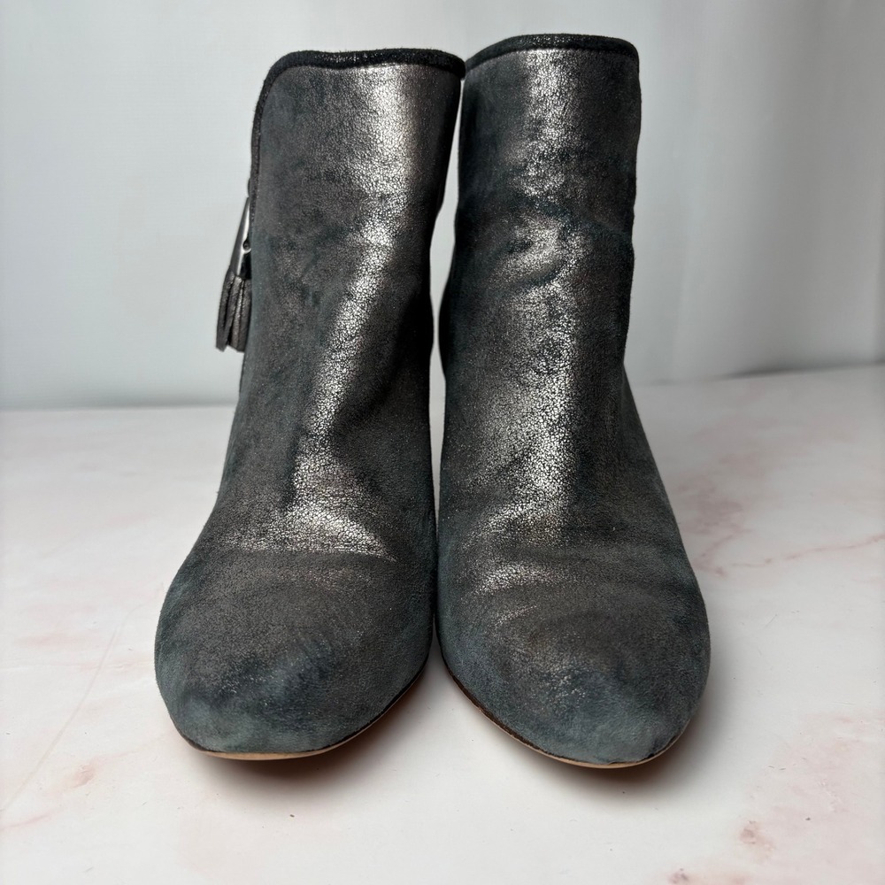 Louise et Cie Zirelle Metallic Charcoal Leather Ankle Booties Block Heel 9.5M - Picture 2 of 8